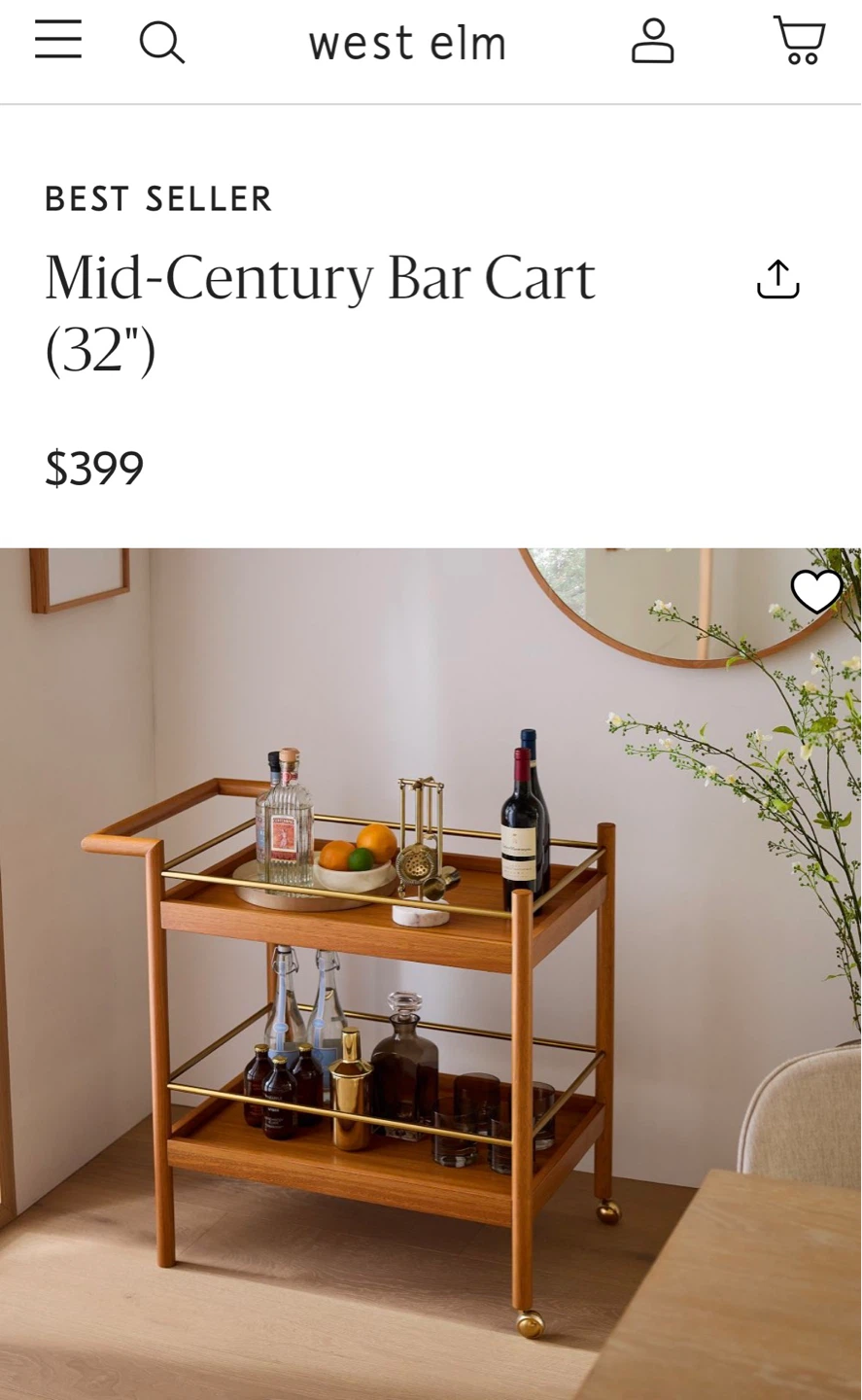 West Elm Mid-Century Bar Cart (32")