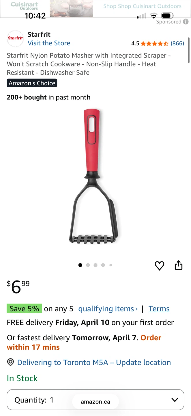 Starfrit Nylon Potato Masher with Integrated Scraper
