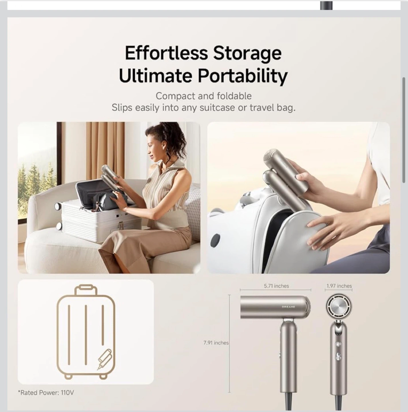 DREAME Pocket Hair Dryer , Lightweight, Magnetic Attachments - photo 4