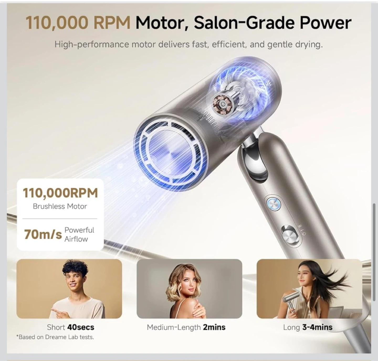 DREAME Pocket Hair Dryer , Lightweight, Magnetic Attachments - photo 2