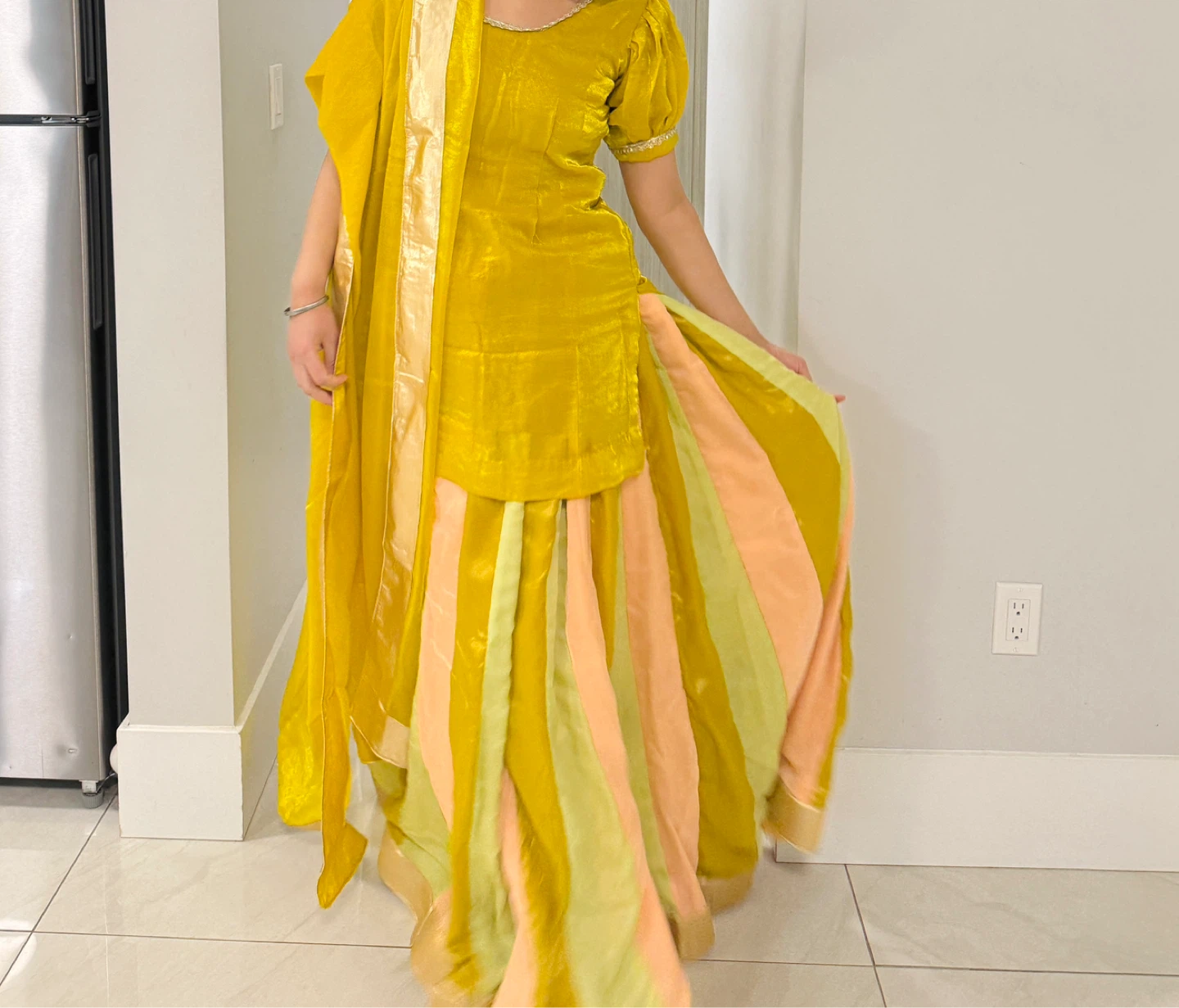 Yellow and multi-colour Indian ethnic wear suit