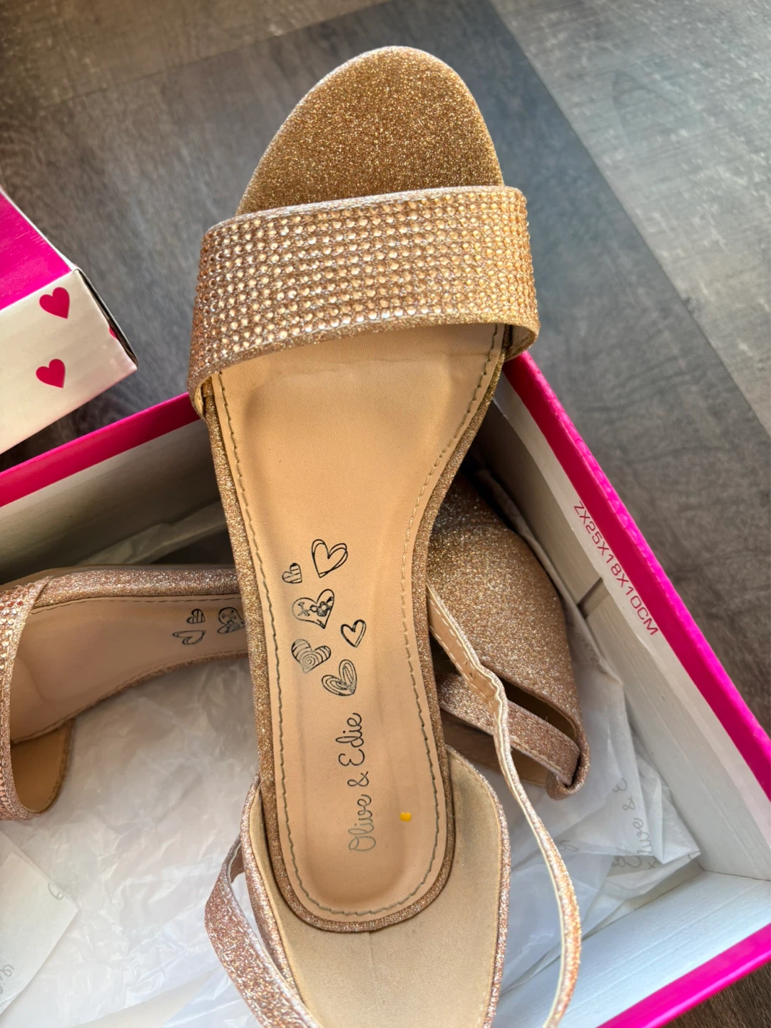 Olive & Edie Rose Gold Glitter Heels - Kids Size 3 - photo 3