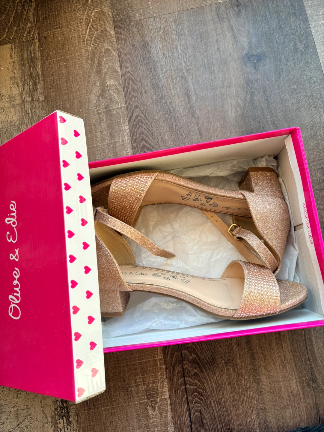 Olive & Edie Rose Gold Glitter Heels - Kids Size 3 - photo 4