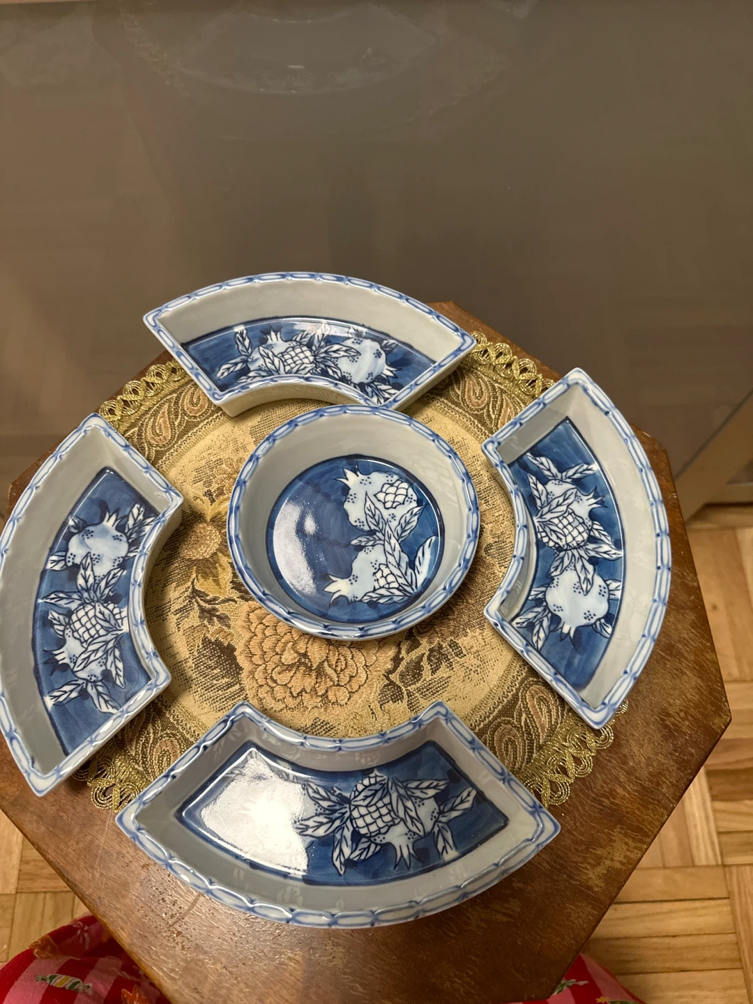 Blue and White Ceramic Serving Platter with Center Bowl - photo 3
