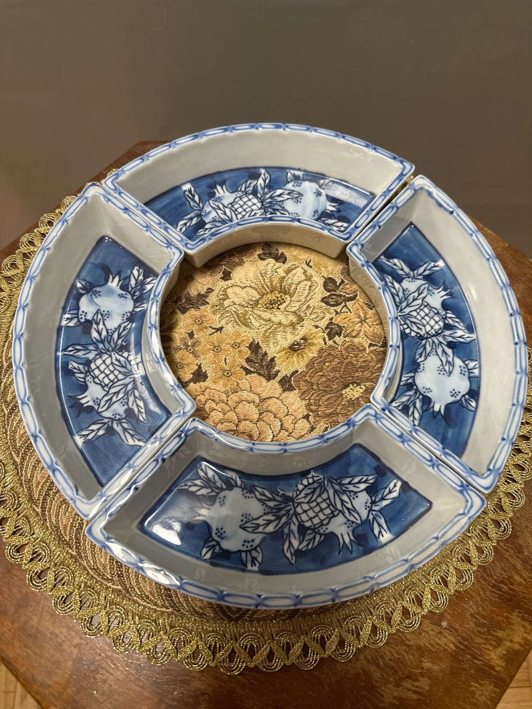 Blue and White Ceramic Serving Platter with Center Bowl - photo 2