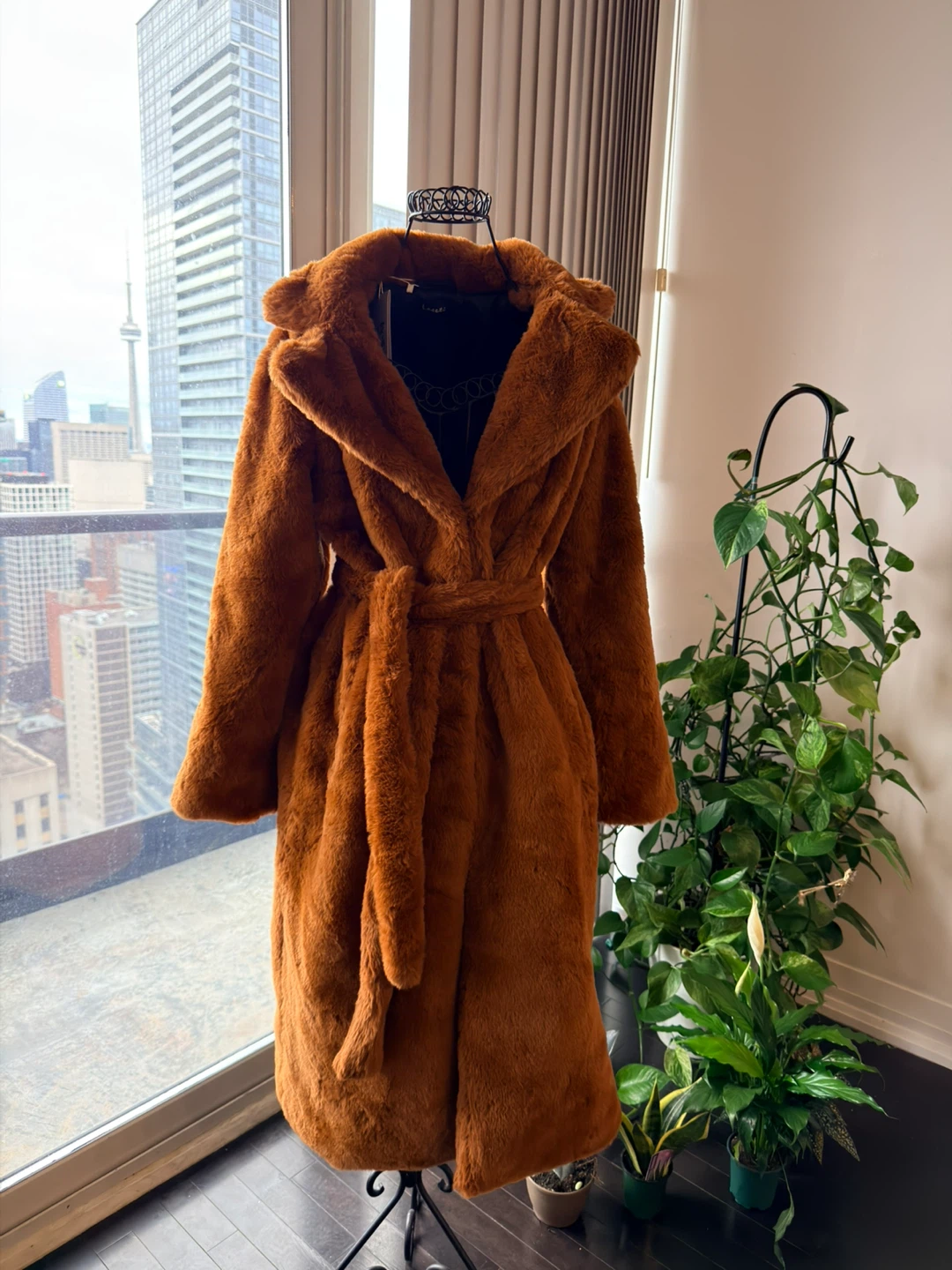 Long Brown Faux Fur Coat