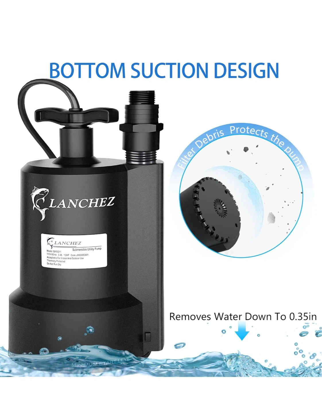1/2 HP Submersible Sump Pump 2450GPH - Black SS1 - photo 5