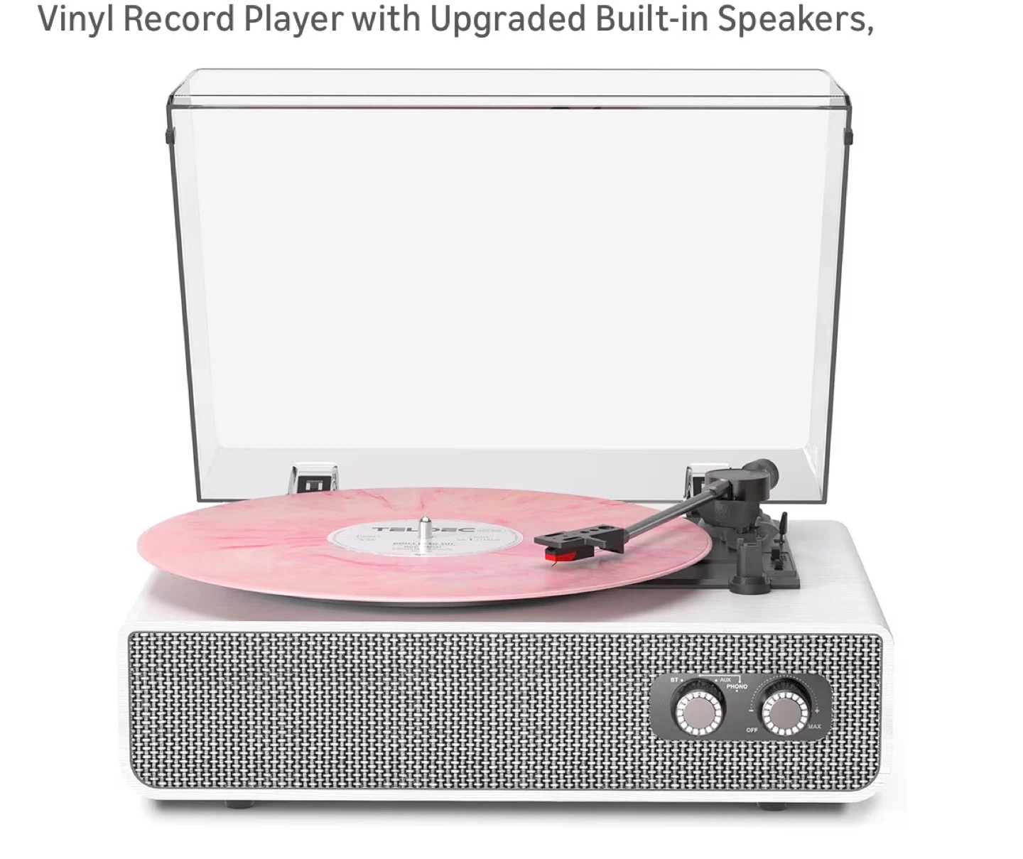 White Vinyl Record Player with Upgraded Built-in Speakers
