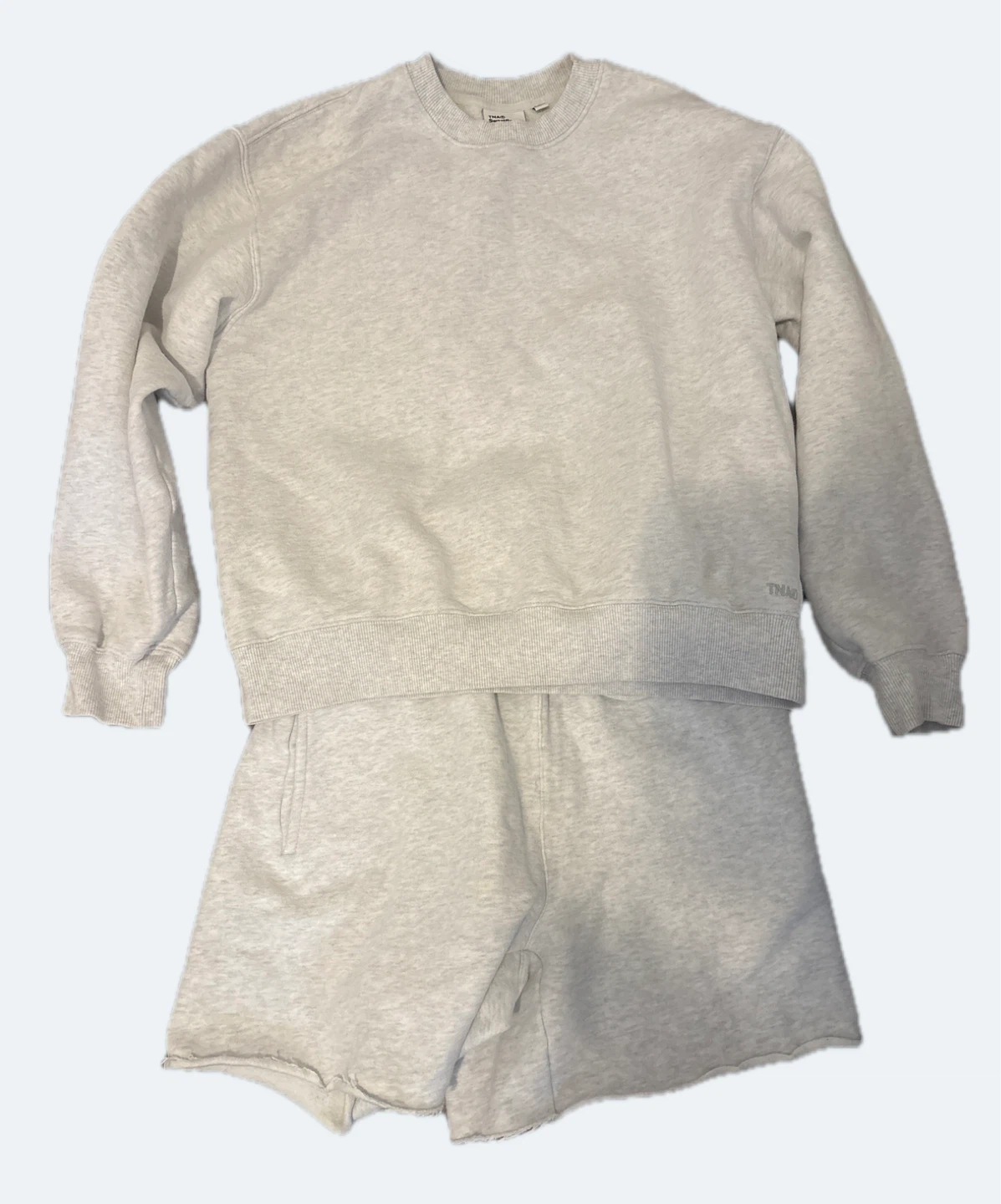 Aritzia TNA Cozy Fleece Perfect Crew Sweatshirt and Short Set