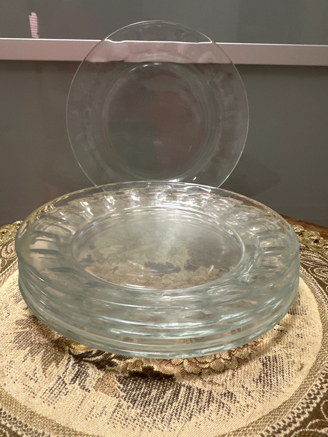 Set of 6 Clear Glass Dinner Plates