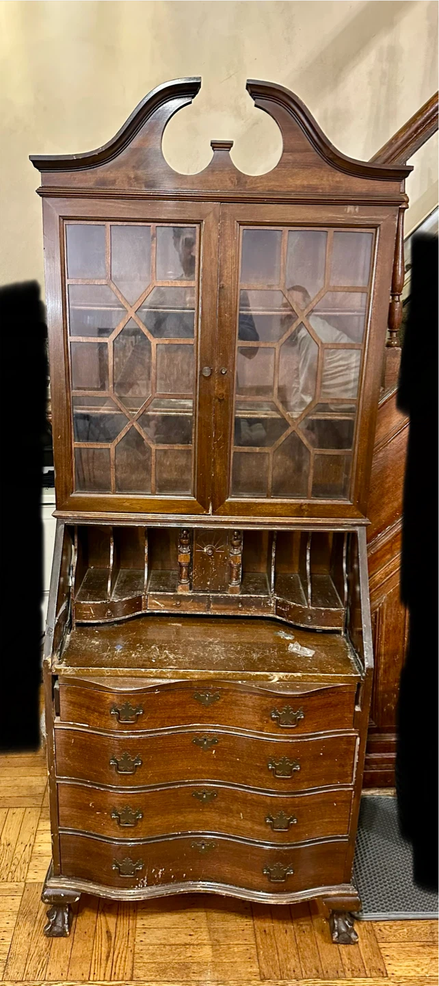 Vintage Wooden Secretary Desk with Glass Cabinet - photo 2