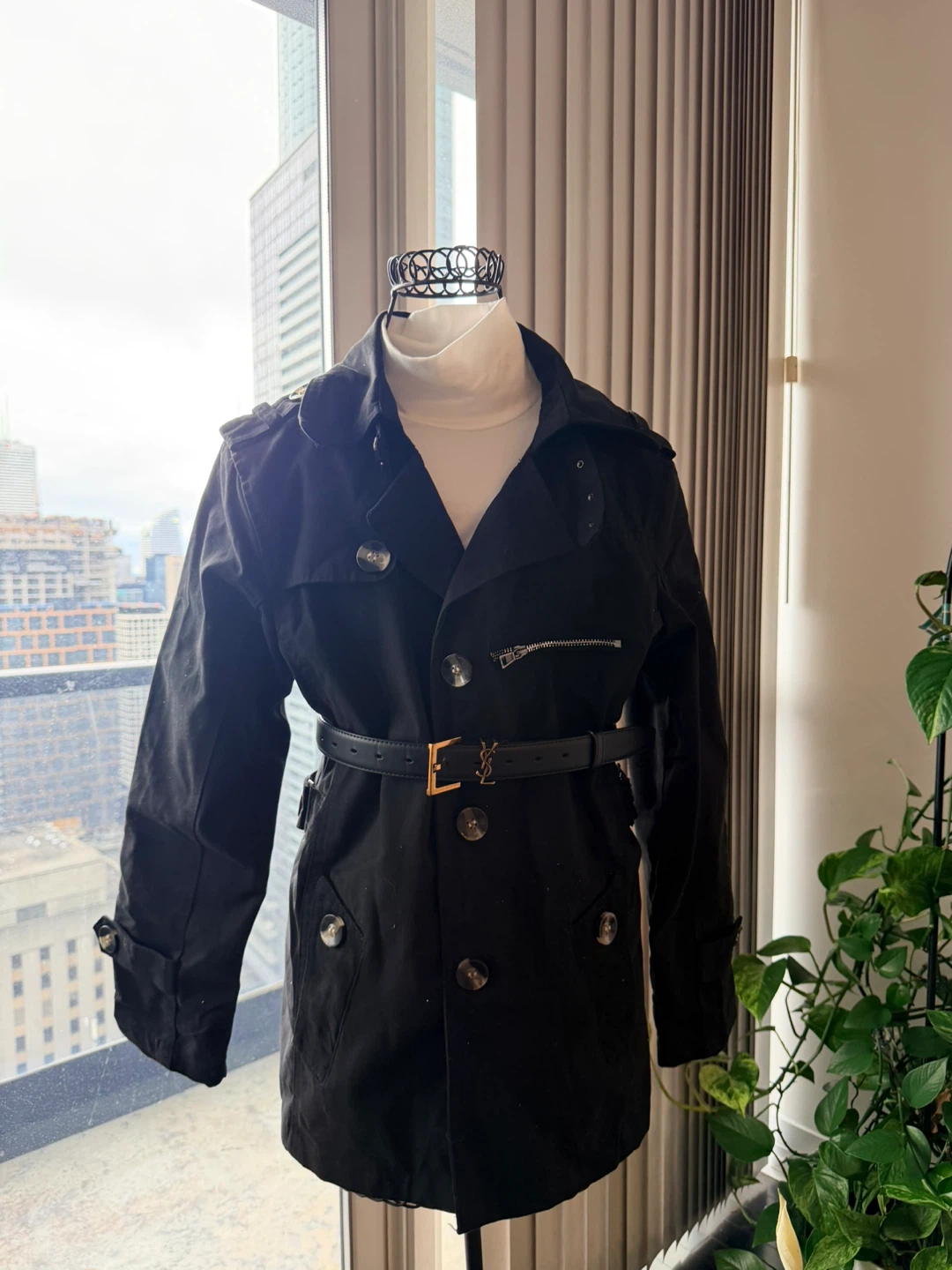Black Double-Breasted Trench Coat - photo 2