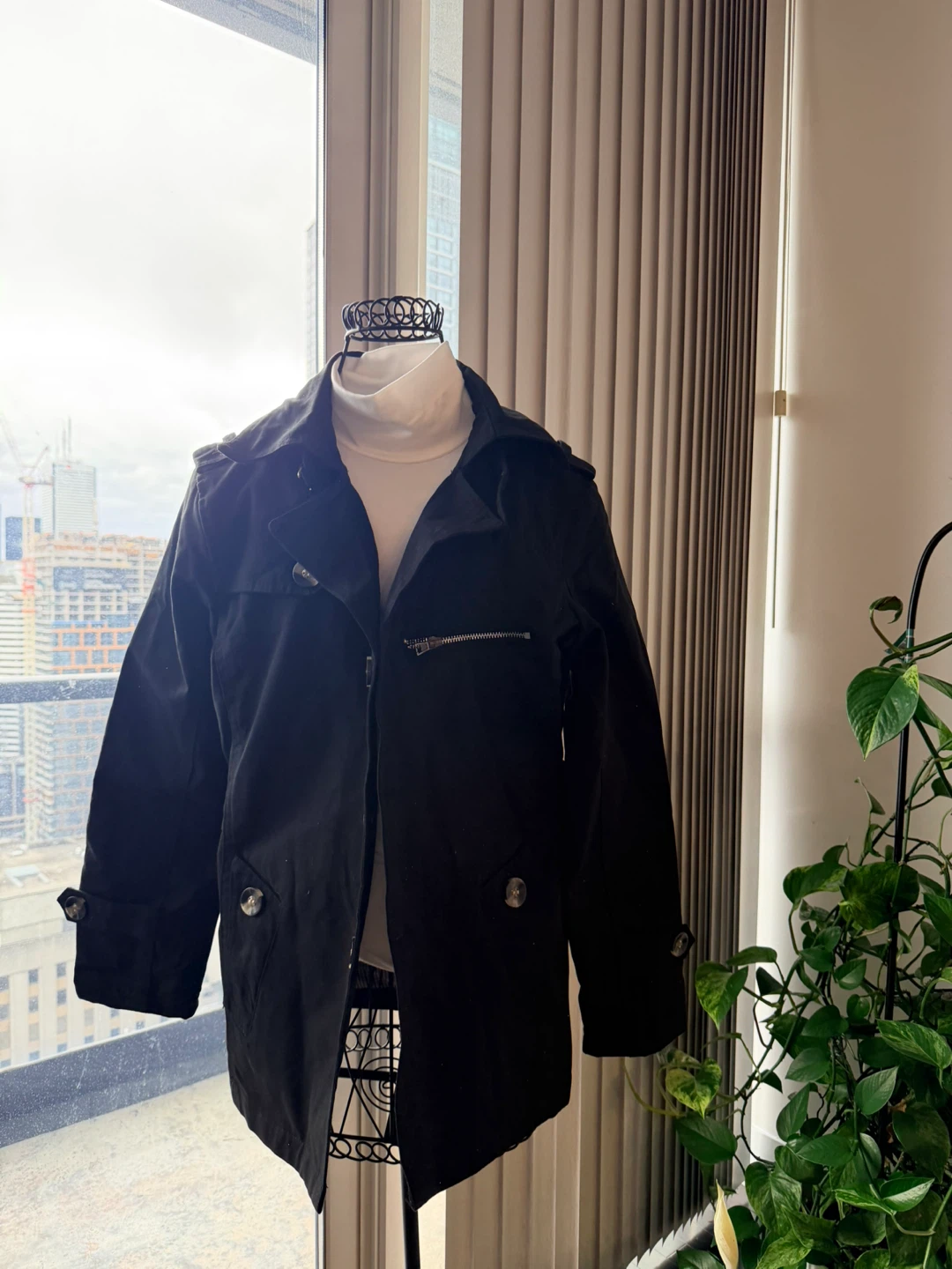 Black Double-Breasted Trench Coat - photo 4