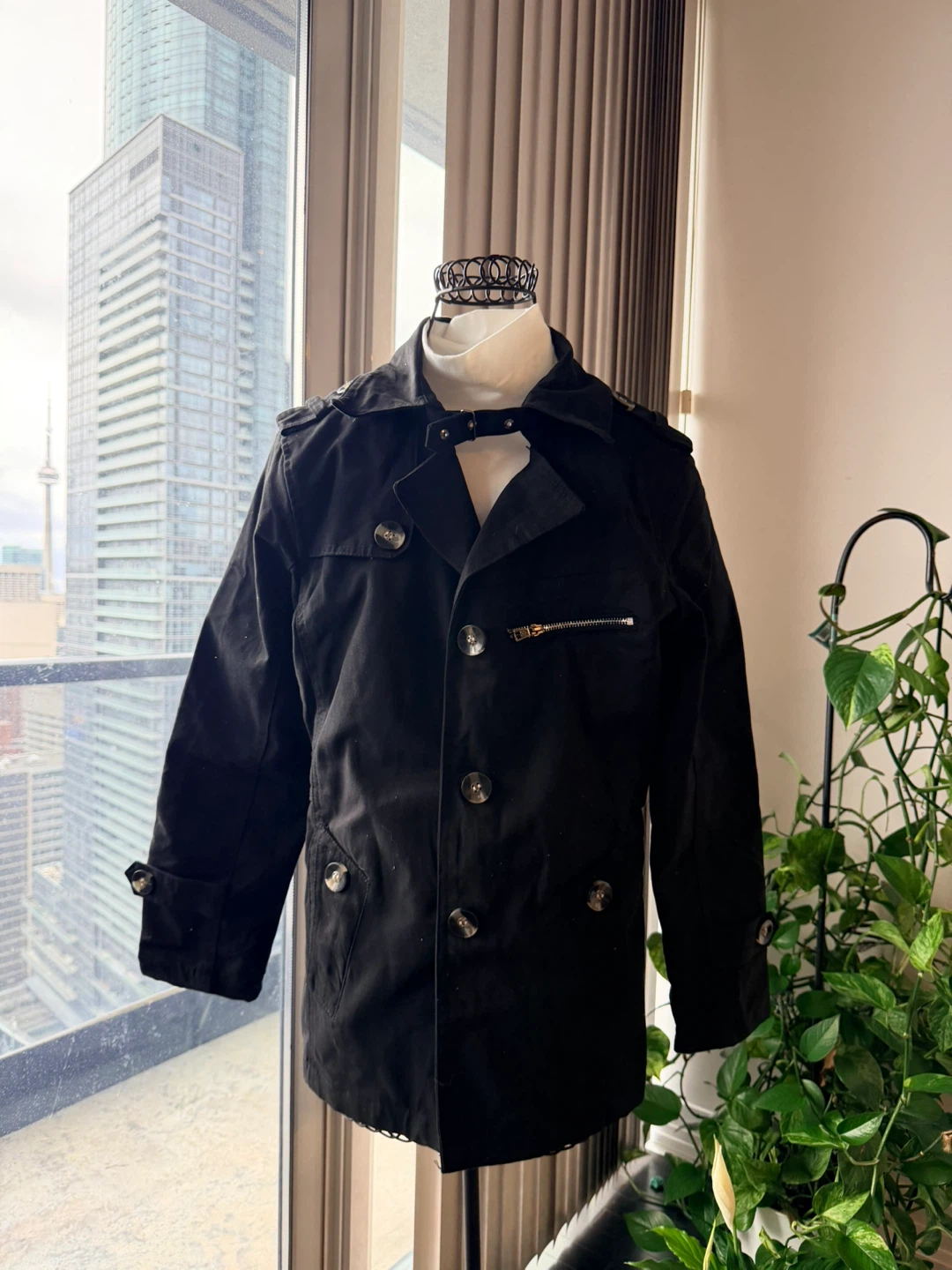 Black Double-Breasted Trench Coat - photo 3