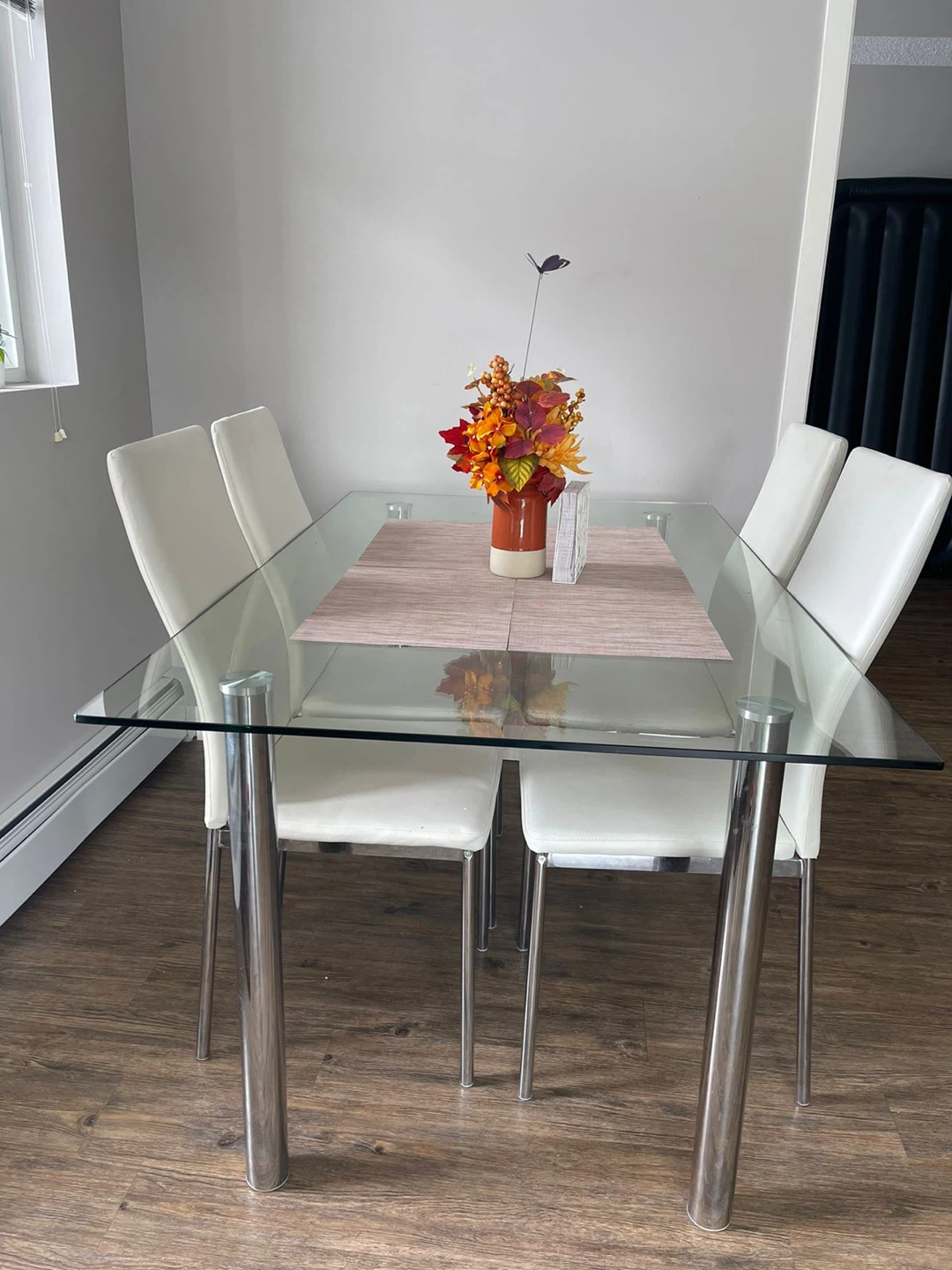 Glass Dining Table with 4 White Chairs - photo 3