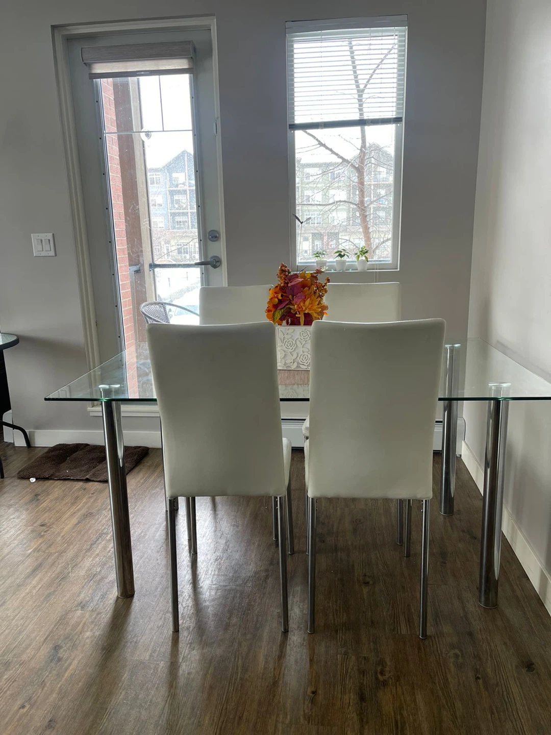 Glass Dining Table with 4 White Chairs - photo 4