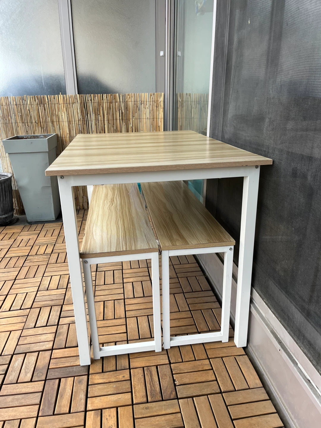 Wood Grain Dining Set with Two Benches