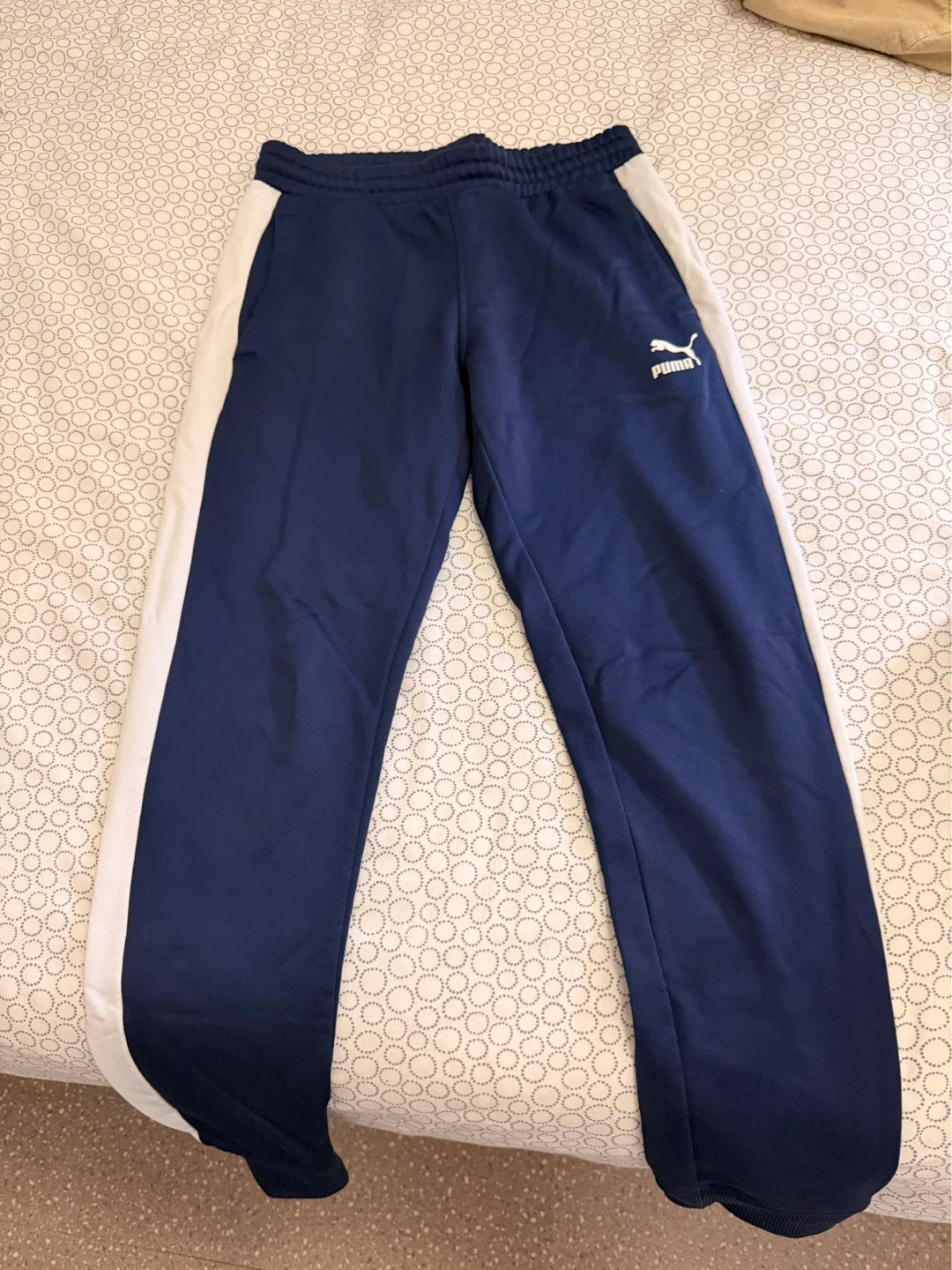 Puma Navy Track Pants with White Stripes