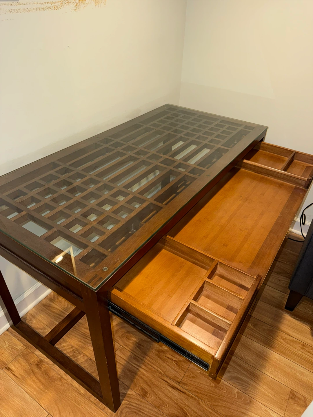 Crate & Barrel Reveal Desk – 54” Glass Top – Good Condition