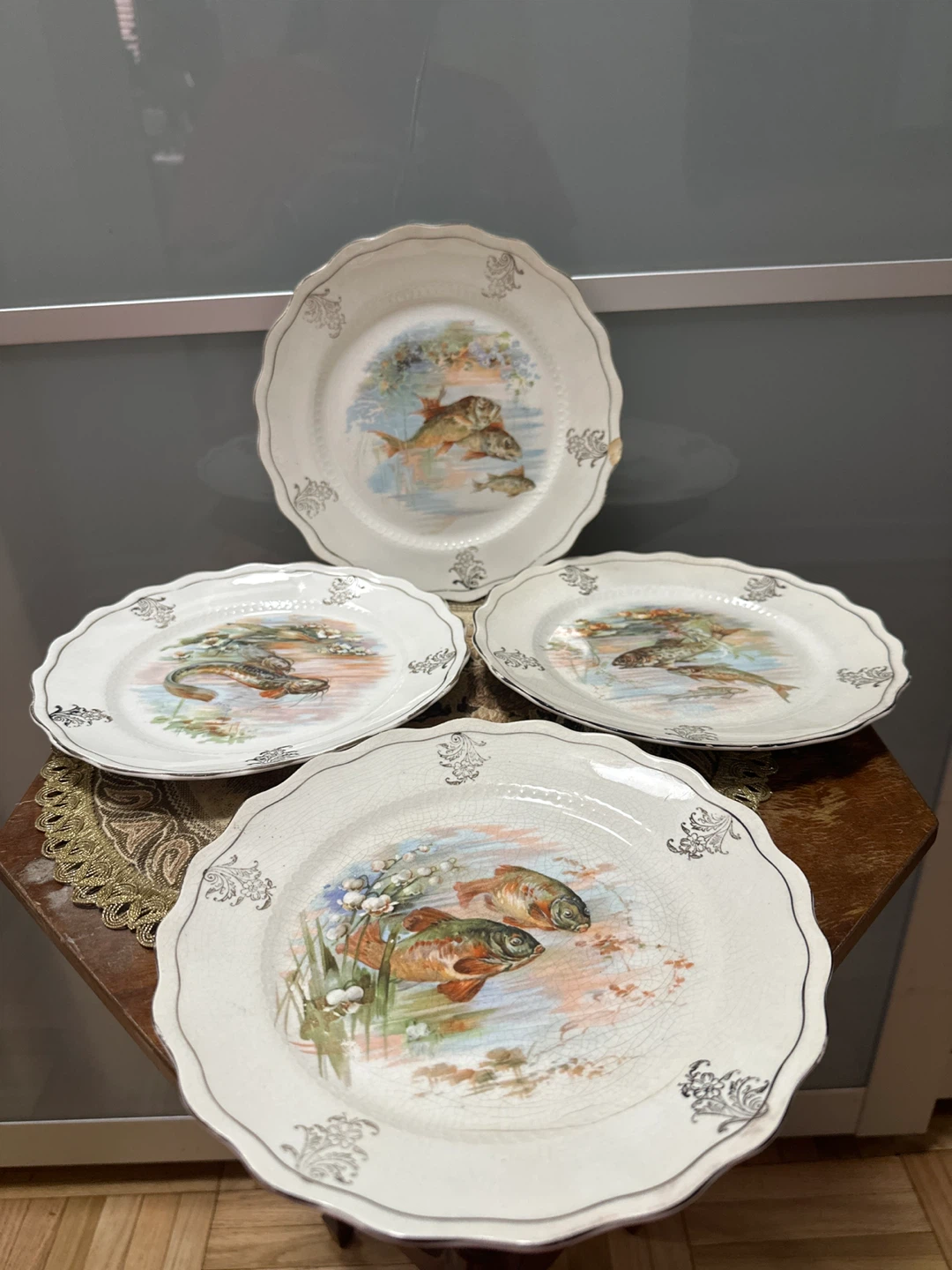 Set of 4 Vintage Ceramic Plates with Fish Design