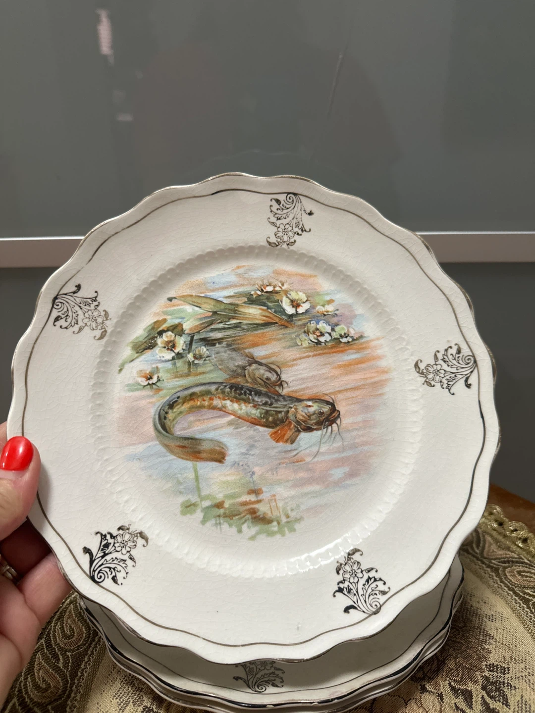 Set of 4 Vintage Ceramic Plates with Fish Design - photo 5