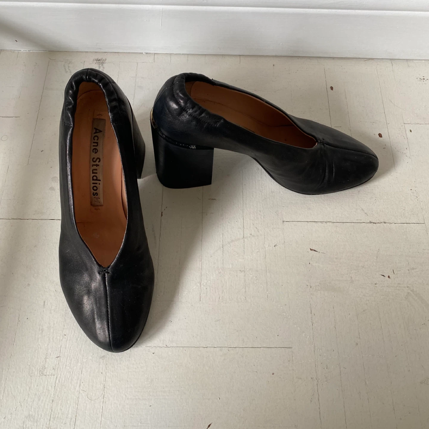 Acne Studios Black Leather Block Heel Pumps Size 37 - photo 3