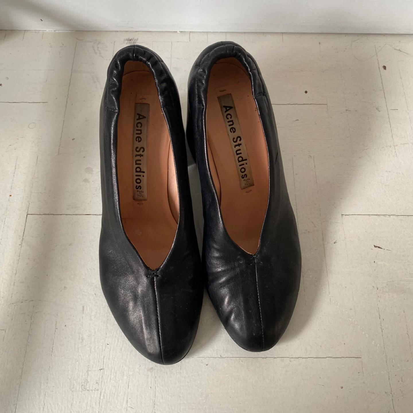 Acne Studios Black Leather Block Heel Pumps Size 37