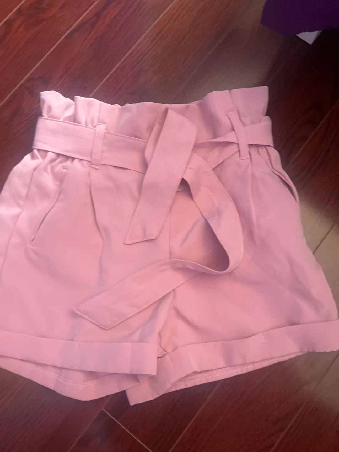 Kids Pink Paperbag Waist Shorts M/M (10/12)