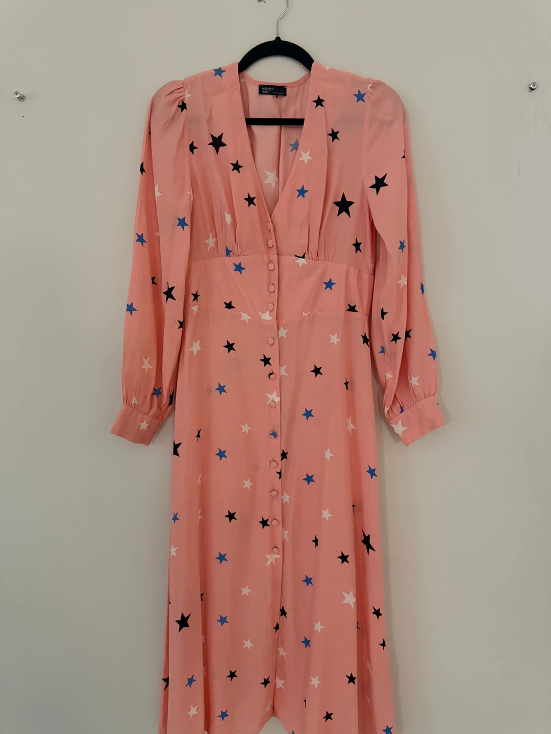 Pink Star Print Button-Up Midi Dress