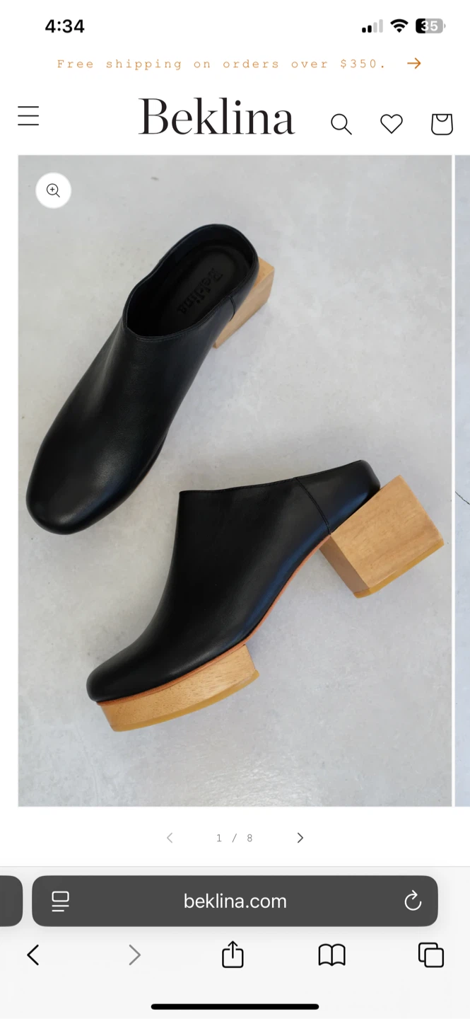 Beklina Black Leather Wooden Clog Mules