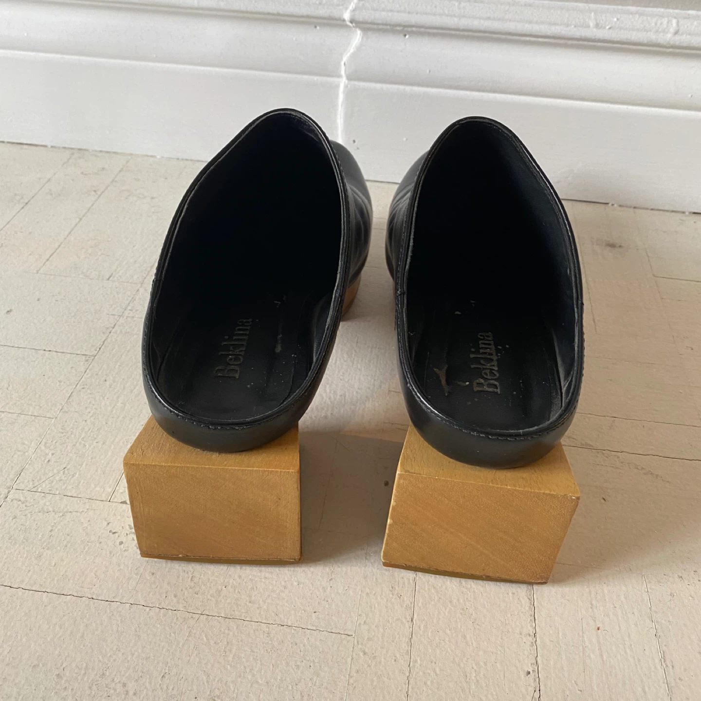Beklina Black Leather Wooden Clog Mules - photo 3