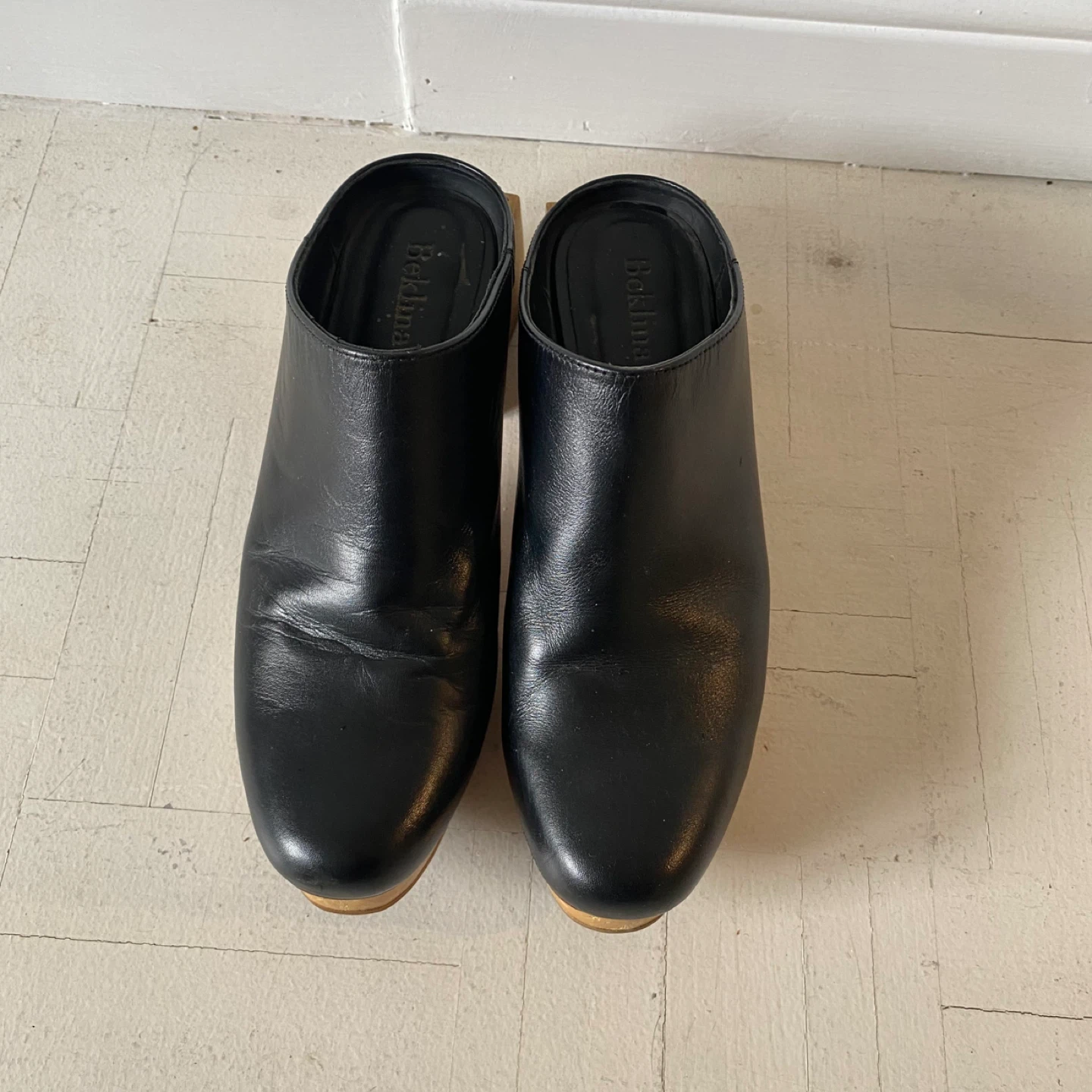 Beklina Black Leather Wooden Clog Mules - photo 2
