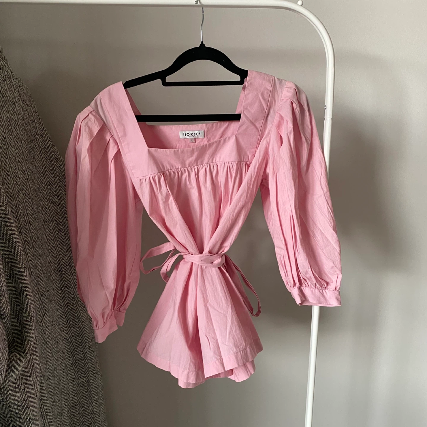 Horses Atelier Pink Cotton Square Neck Puff Sleeve Top Size 1