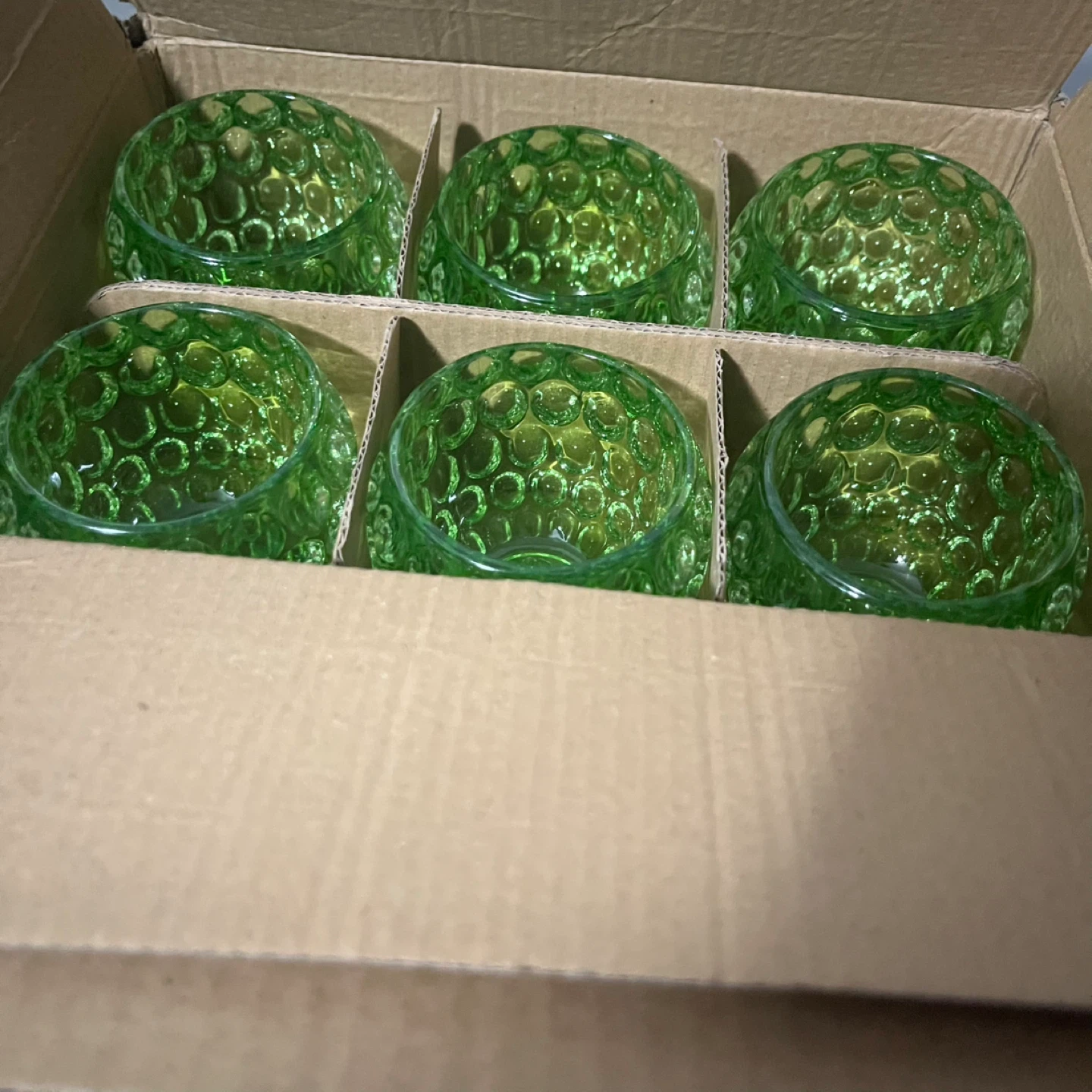 Set of 6 Green Bubble Glass Candle Holders