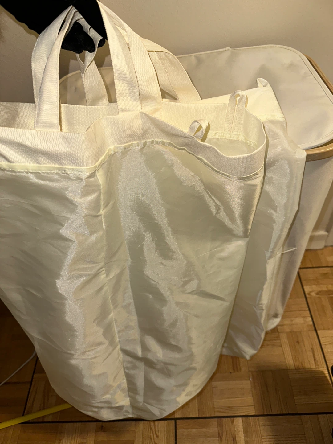 Cream Laundry Hamper with Bamboo Frame - photo 2