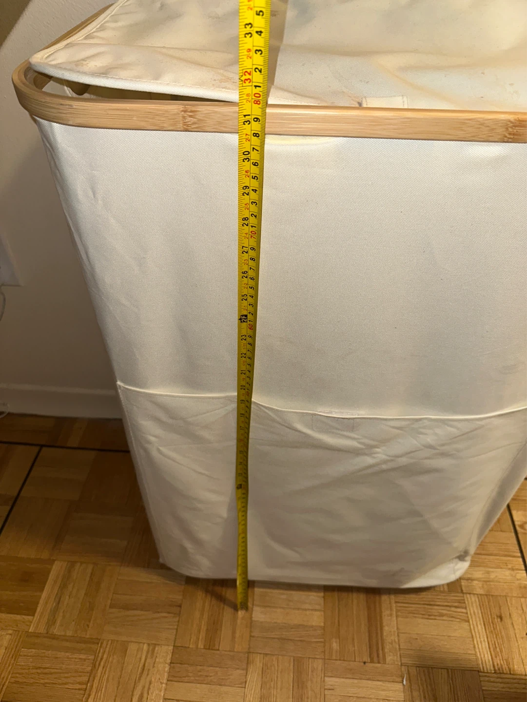 Cream Laundry Hamper with Bamboo Frame