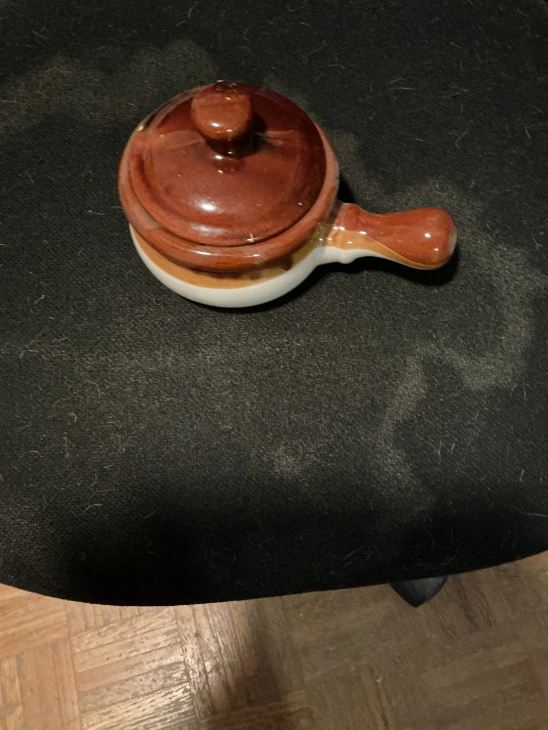 Small Brown Ceramic Pot with Lid and Handle