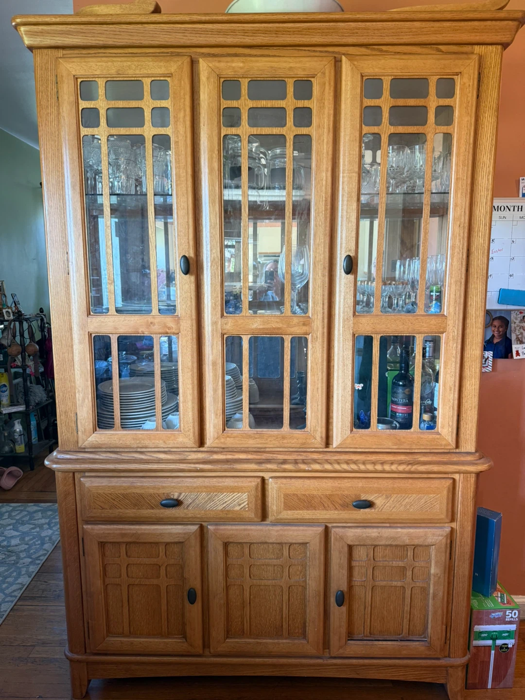 Solid Wood China Cabinet with Glass Doors