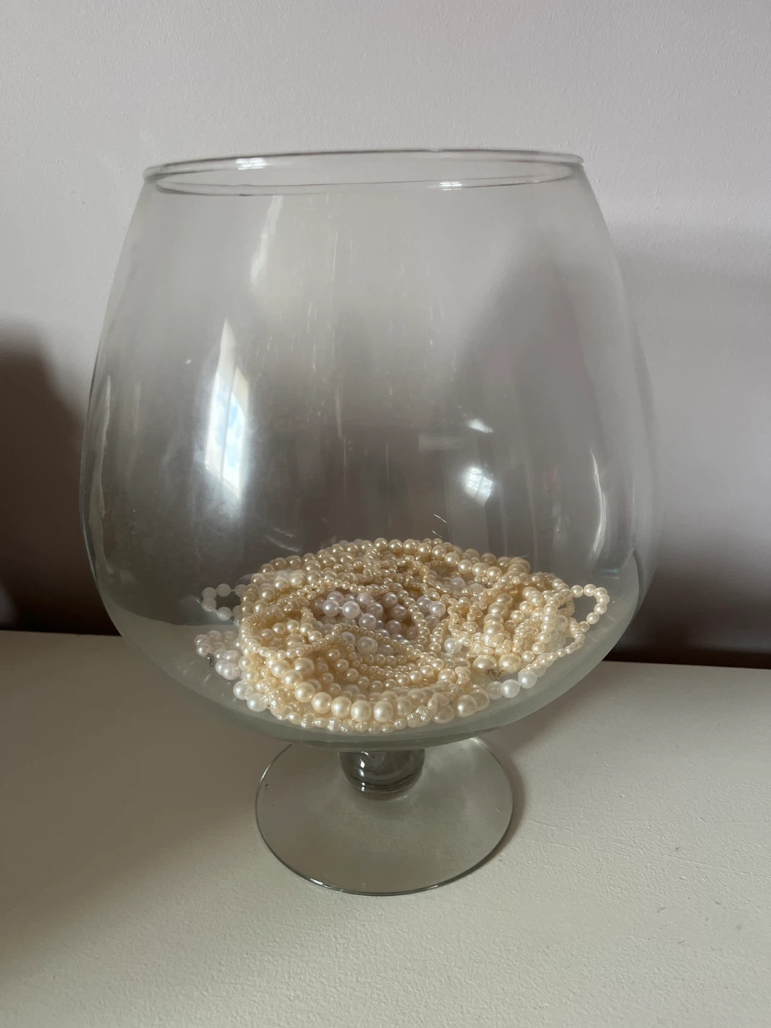 Large Glass Vase with Faux Pearls