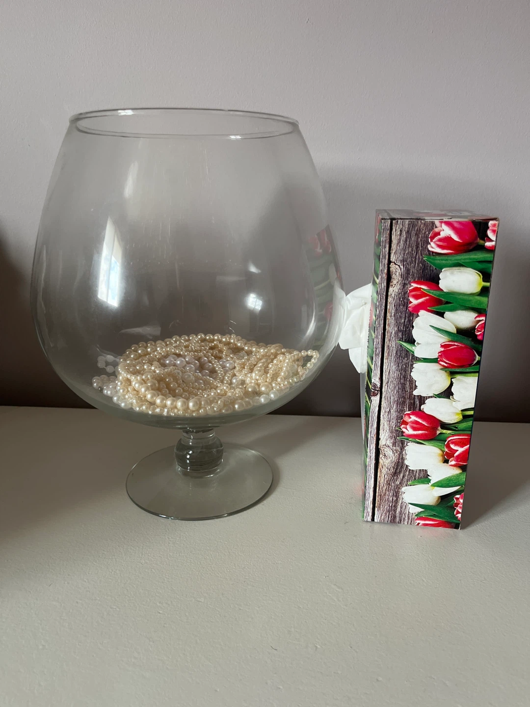 Large Glass Vase with Faux Pearls - photo 2
