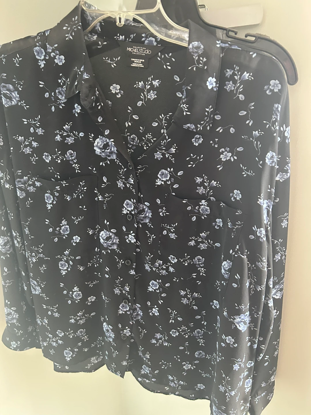 Michel Studio Collection Black Floral Button-Up Shirt