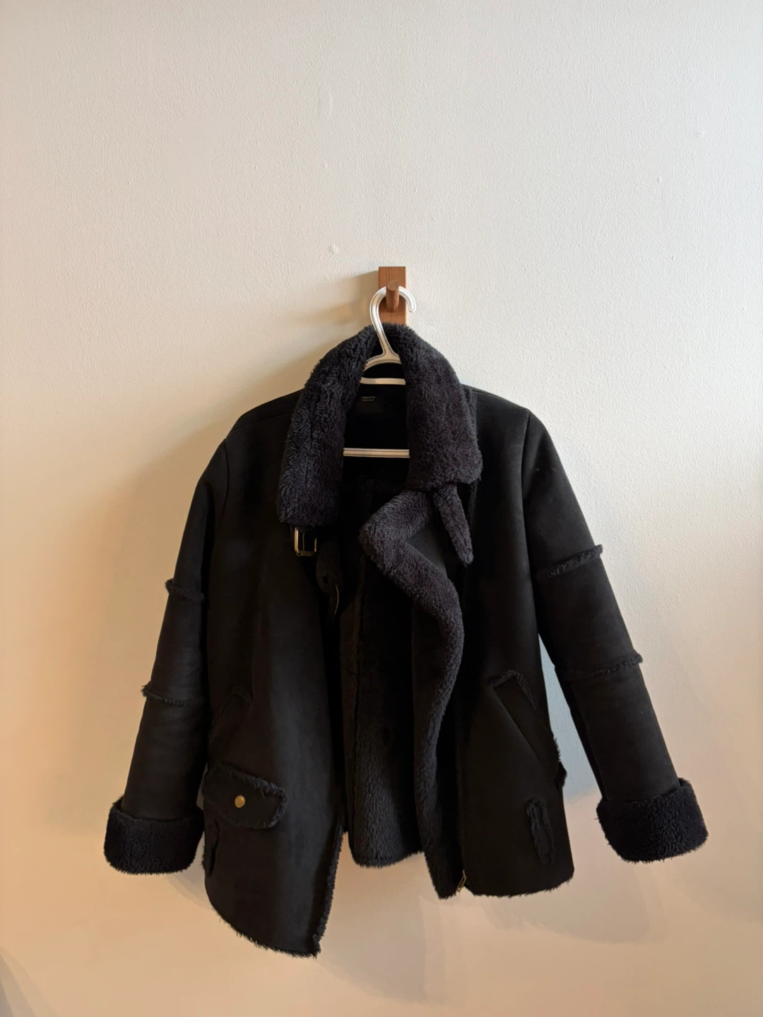 Black Faux Shearling Aviator Jacket