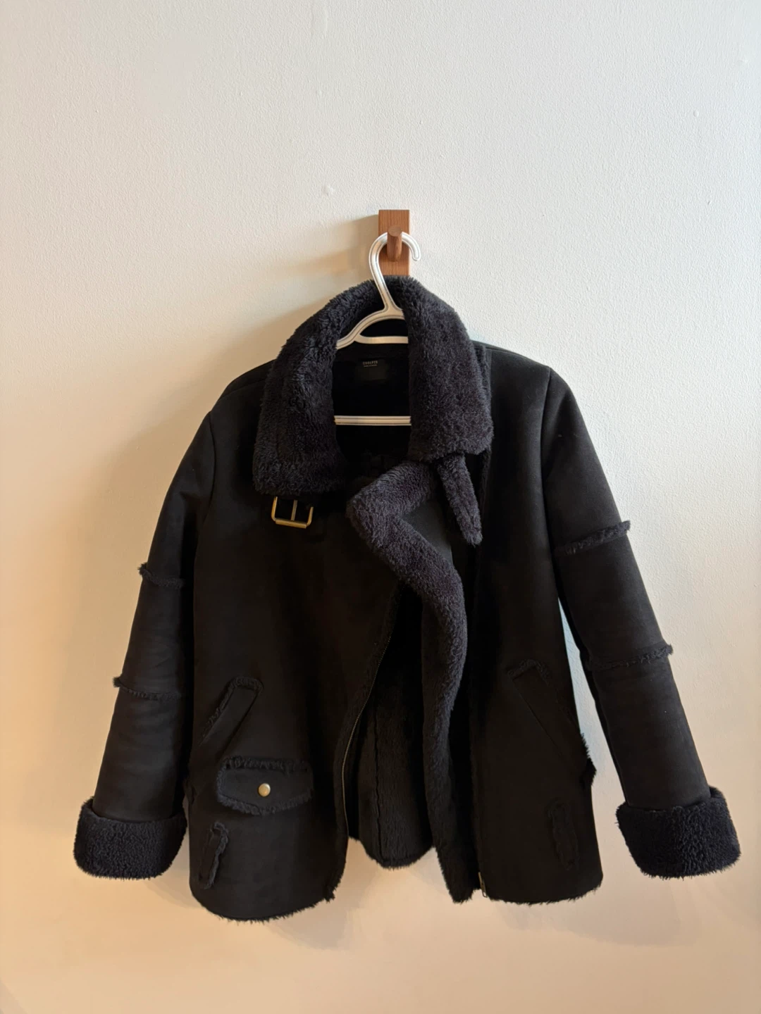Black Faux Shearling Aviator Jacket - photo 2