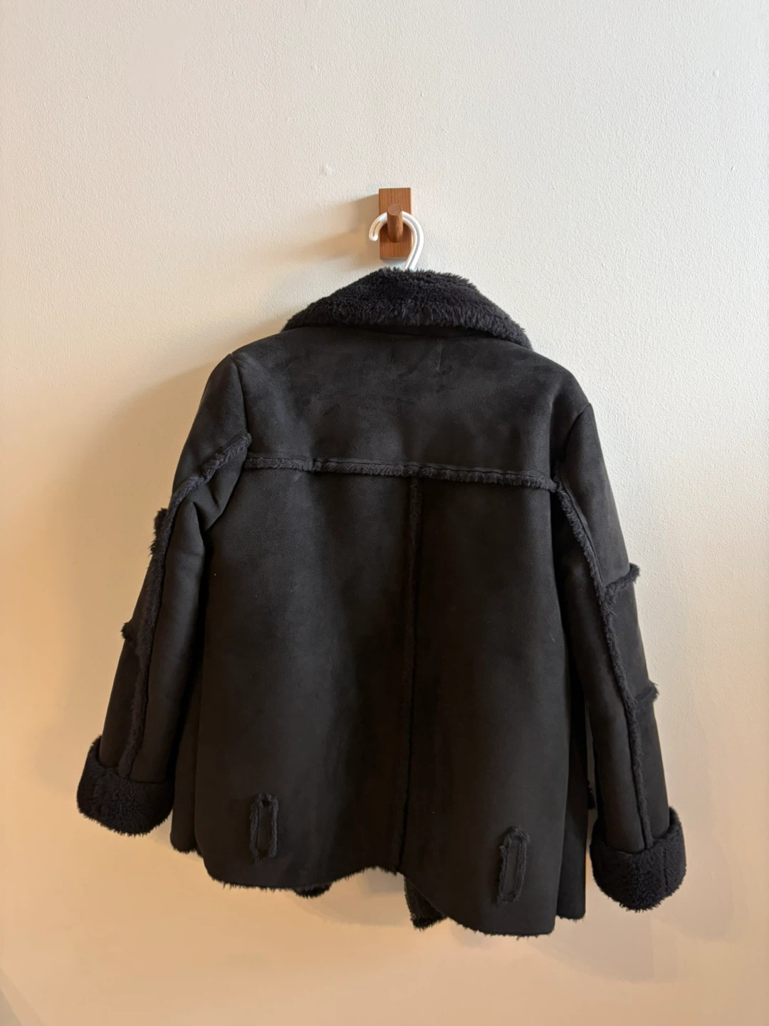 Black Faux Shearling Aviator Jacket - photo 3