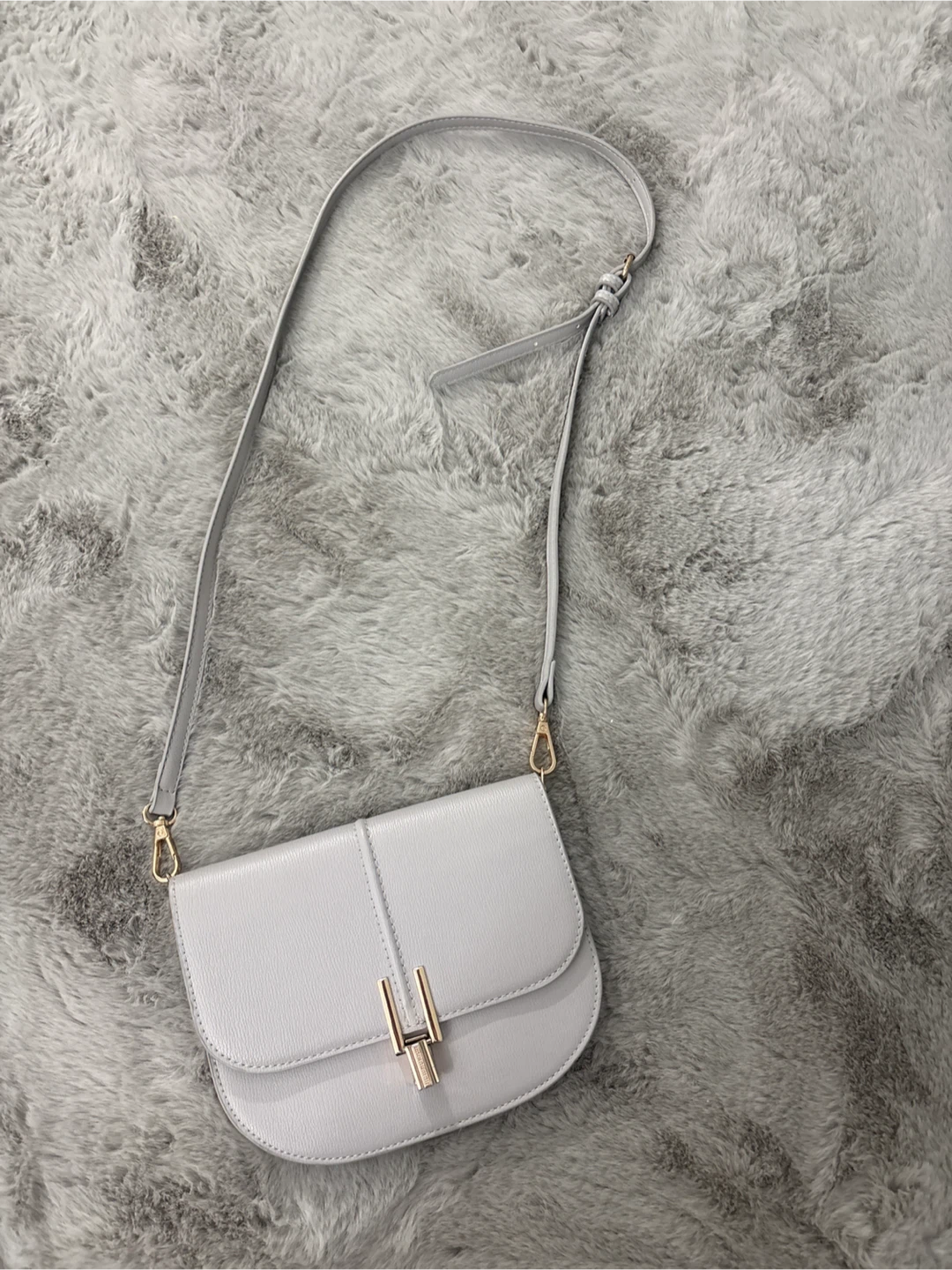 Light Grey Crossbody Bag with Gold Buckle