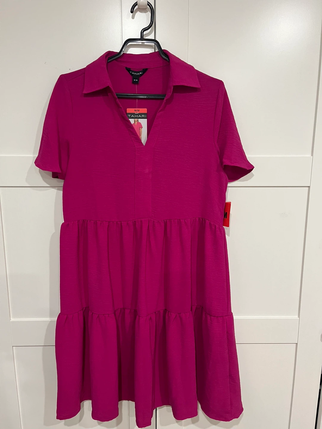Tahari Women's Tiered Dress M/M Pink