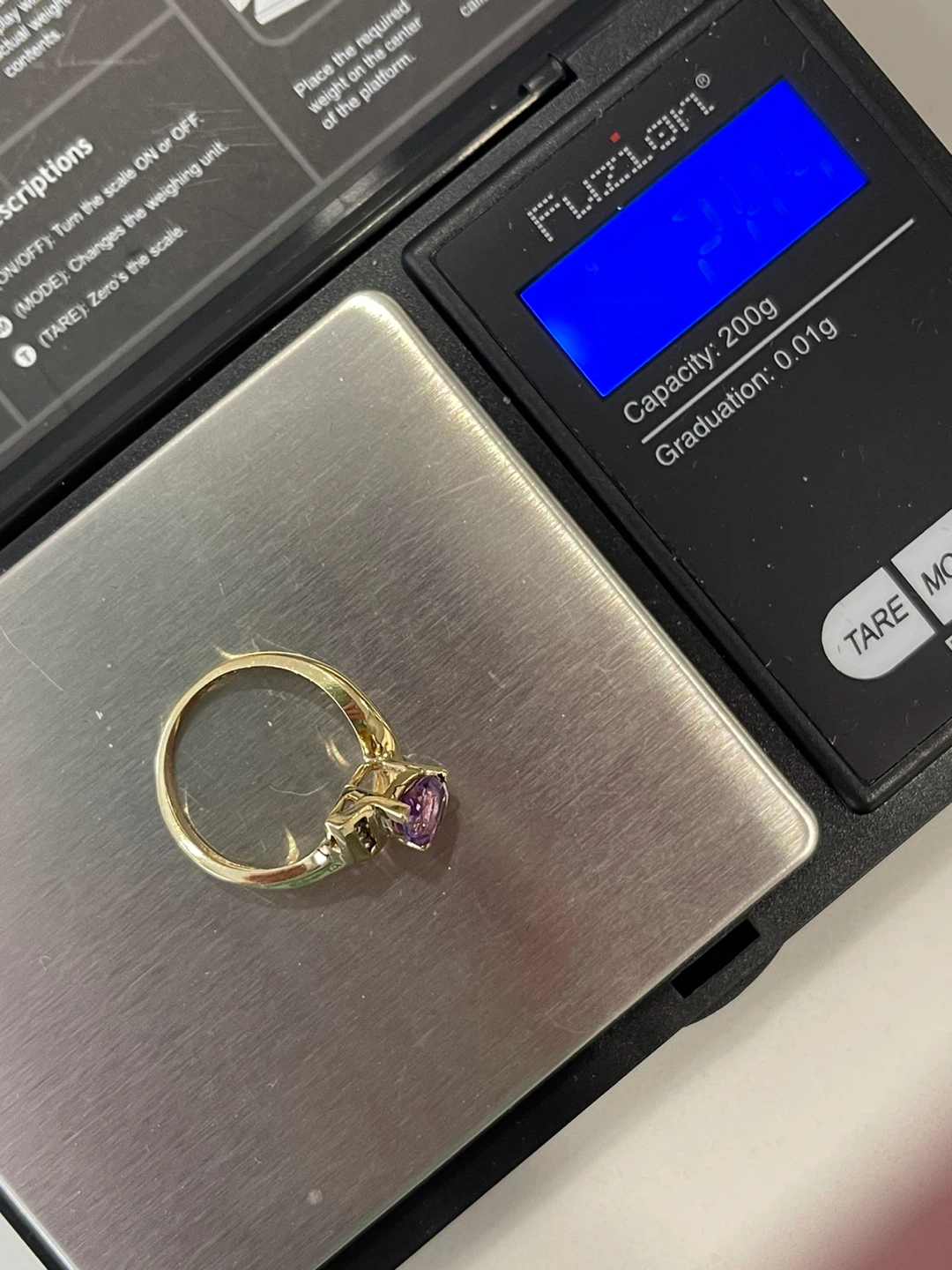 Solid 10k yellow gold amethyst and diamond ring . - photo 3
