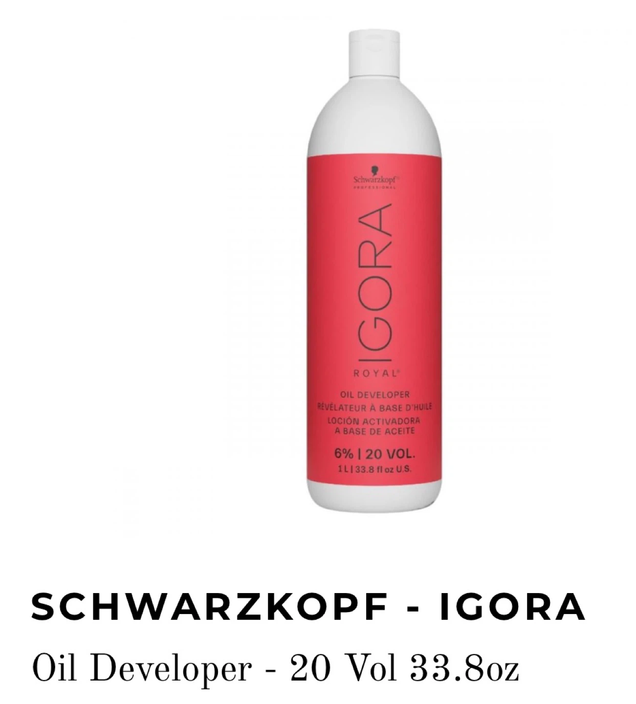 Schwarzkopf IGORA Royal Oil Developer 20 Vol (1L) – NEW