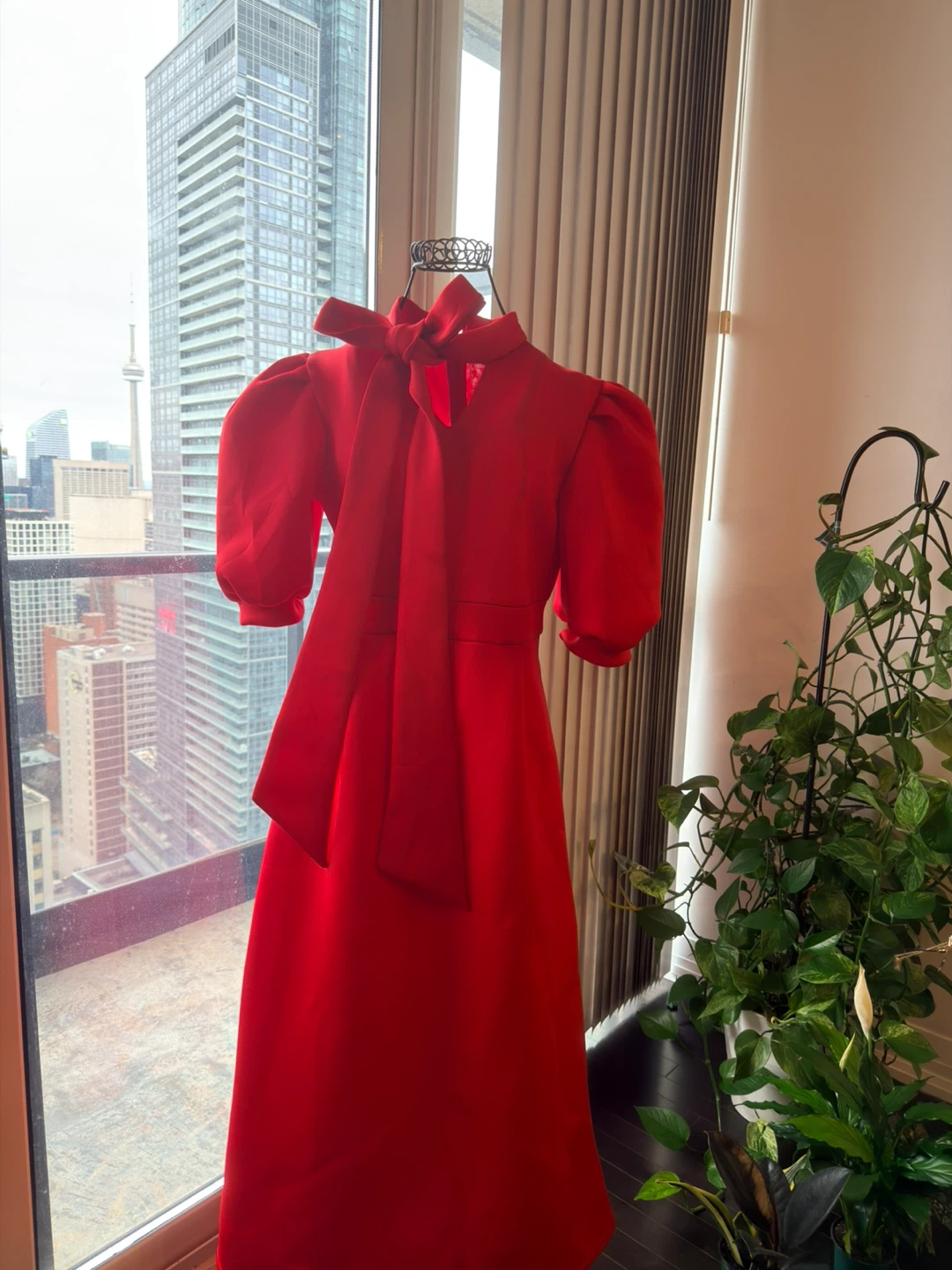 Red Puffy Sleeve Dress