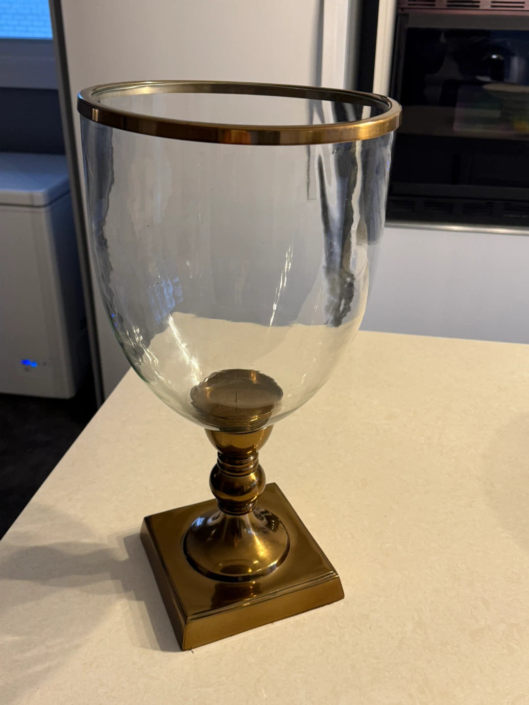 Large Glass Hurricane Lamp with Brass Accents - photo 5